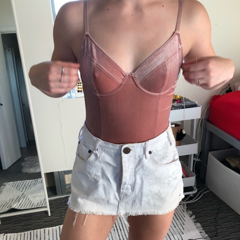 pink velvet bodysuit